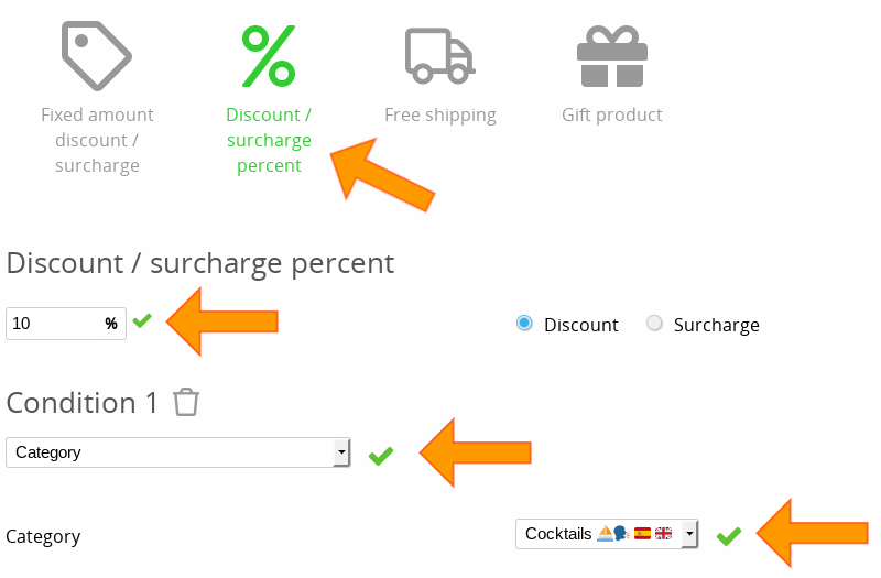 Kortingspercentage op een categorie